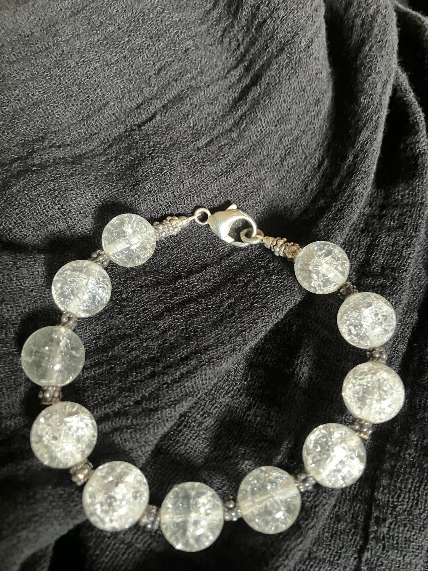 Sterling Silver & Clear Glass Aquamarine Bracelet 7 1/2'