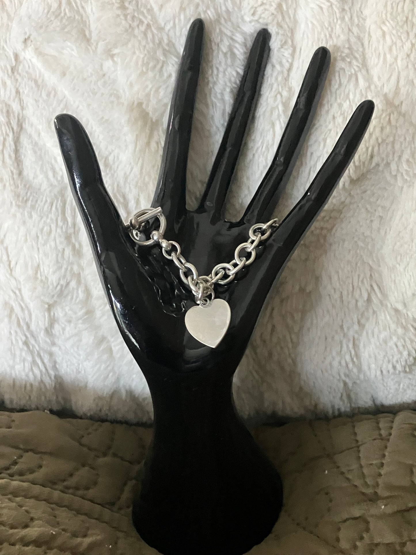8' Sterling Silver Chain Link Bracelet with Heart Tag (Sterling Silver Charms additional cost)