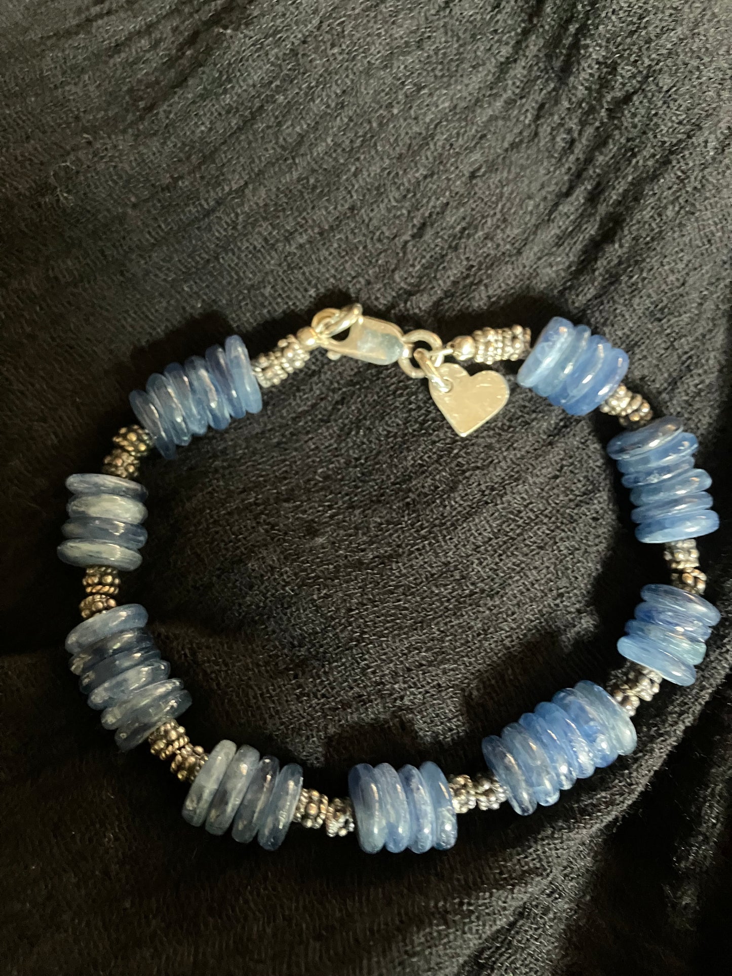 Antique Sterling Silver Beads & Kyanite Blue Bracelet