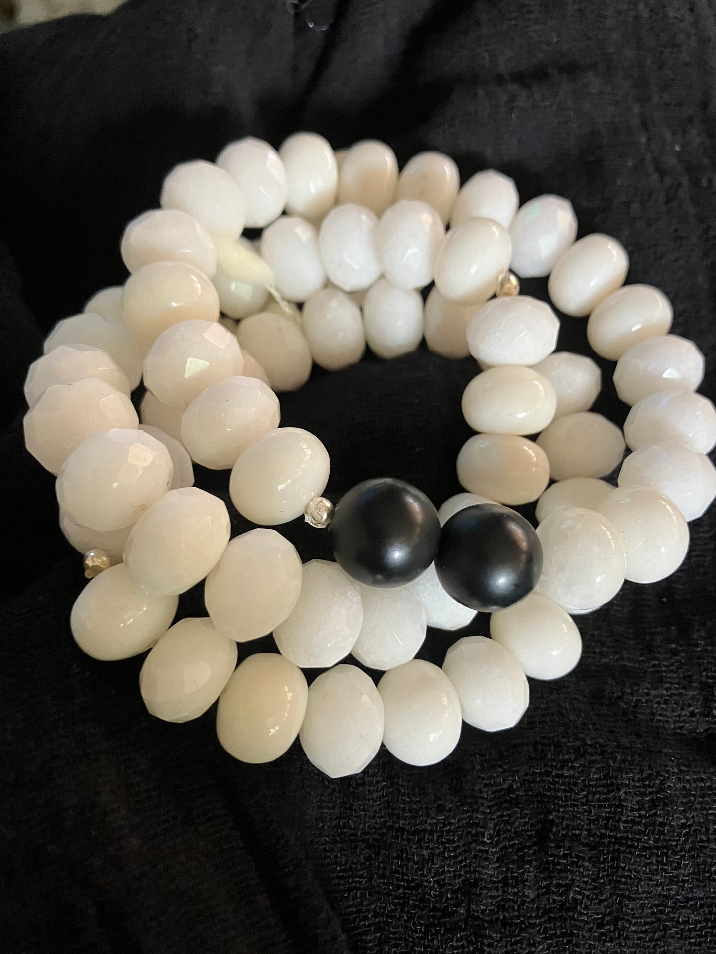 White & Black Beads set of 4 7 1/2'