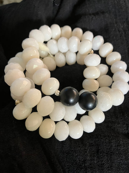 White & Black Beads set of 4 7 1/2'